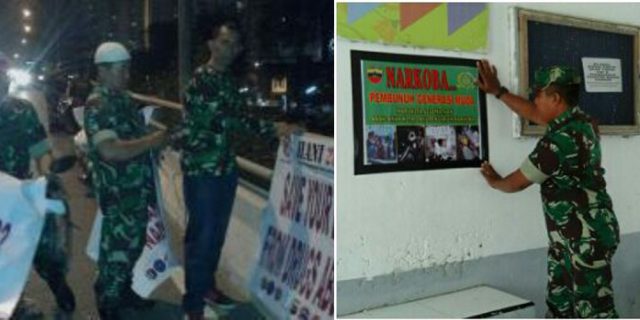 Antisipasi Penggunaan Narkoba, Babinsa Koramil 02/TL Pasang Spanduk di Sekolah