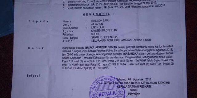 Diduga Melanggar KUHAP, Robinson Saul Harus Praperadilankan Polres Sangihe