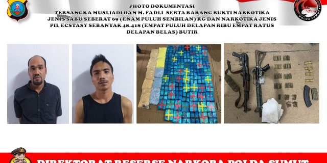Poldasu Tangkap 3 Jaringan Narkoba Internasional, 89 Kg Sabu Diamankan dan 2 Senjata Laras Panjang