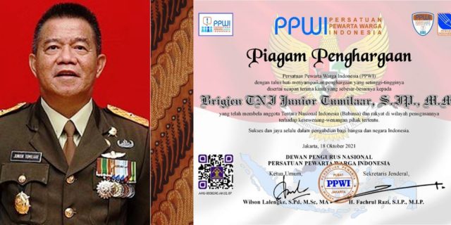 Tegas Membela Rakyat Kecil, Brigjen TNI Junior Tumilaar Dapat Penghargaan Dari PPWI