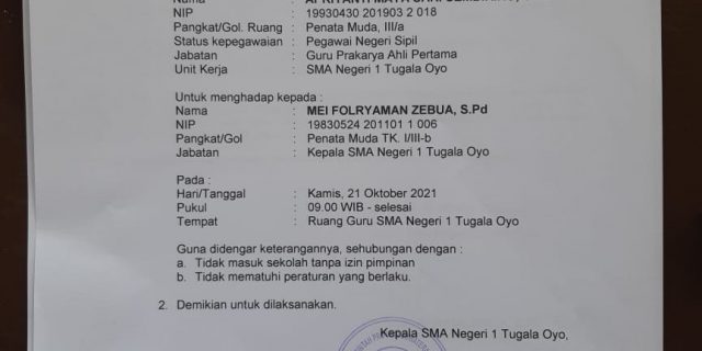 Oknum Guru SMA Negeri 1 Tugala Oyo Jarang Masuk Kantor