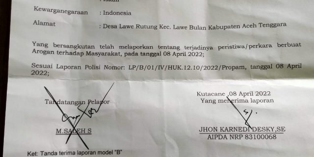 Oknum Ajudan Bupati Arogan Resmi Dilaporkan ke Propam Polres Agara
