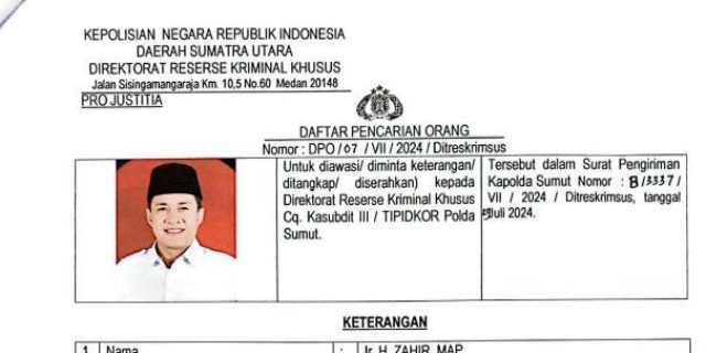 Dua Kali Mangkir, Polda Sumut Tetapkan Zahir DPO
