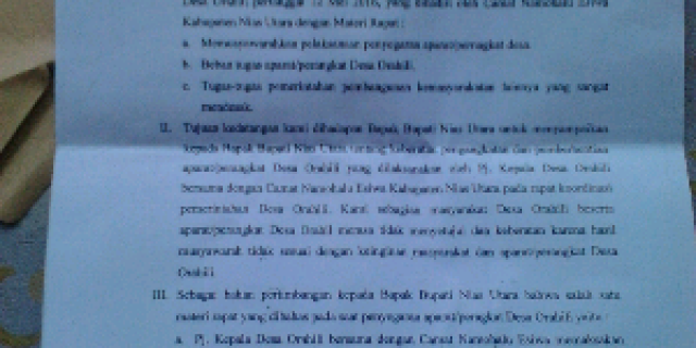 Camat Namohalu Esiwa Memberentikan Perangkat Desa Tanpa Prosedur Demi Mengangkat Keluarganya